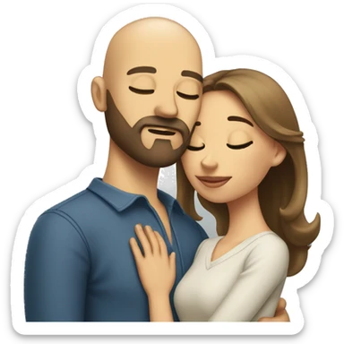 A bald man with a dark blonde full beard wearing a shirt kissing a brunette woman with her eyes closed sticker