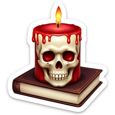 skull candle on black occult books dark red sticker