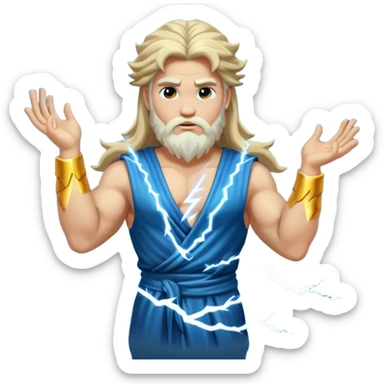 Zeus, whole body, long hair, lightinings, leaning against sticker