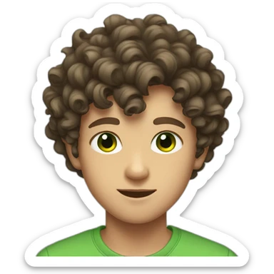 a boy teenager with curly brown hair and green eyes sticker