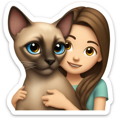 Siamese cat cuddling brown hair girl sticker