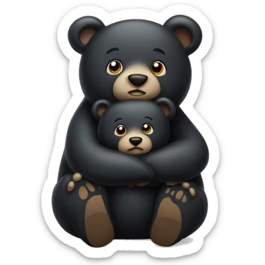 two small cartoon black bears hugging sticker