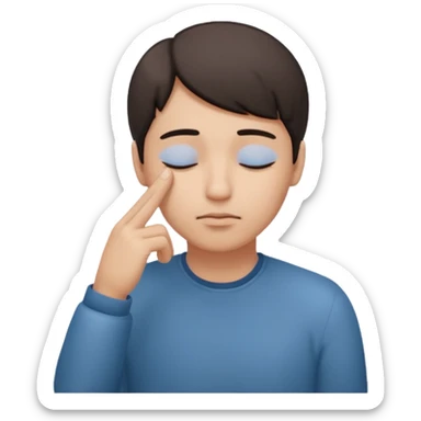 Una persona tocándose la cabeza con un dedo y los ojos serrados  sticker