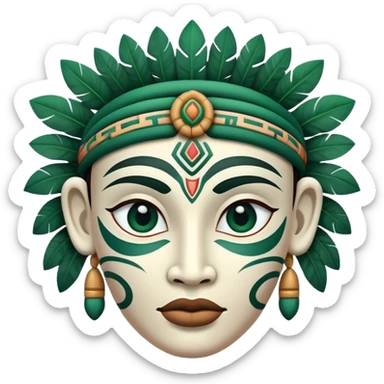 Elegant Mayan face with different emotional expressions, clean sophisticated design, strictly white and dark green colors sticker