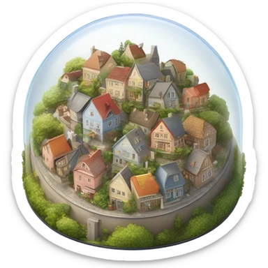 circular glass dome with March small town inside very pretty sticker