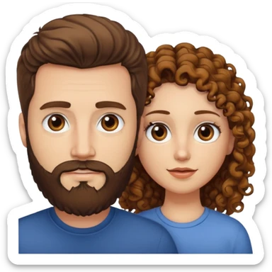 Casal - Homem branco de cabelo liso e olhos marrom, com barba e mulher de pele branca cabelo cacheado marrom e olhos mel sticker