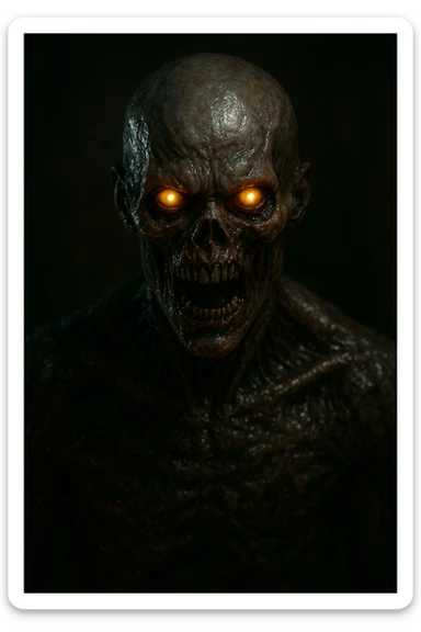 a terrifying monster, realistic, slimy skin, glowing eyes, horror movie style, dramatic lighting sticker