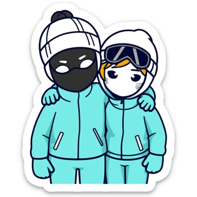 Boy and girl in love with ski mask sticker