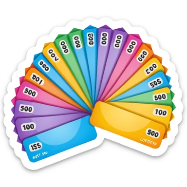 Create a blank lottery coupon fanned out, clean and colorful sticker