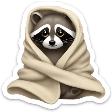 Raccoon wrapped in a blanket sticker