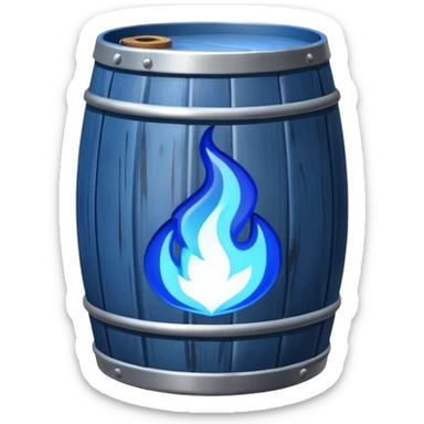generate a realistic rust-free metal barrel with blue fire on it sticker