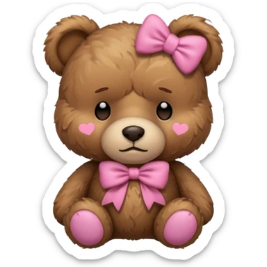 Sad Sleepy teddy bear wearing pink bow sticker