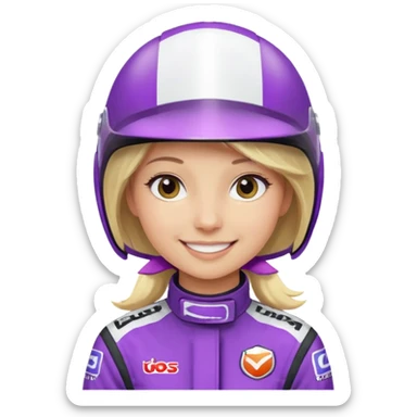 girl blonde, Race Driver purple cloth, white helmet sticker