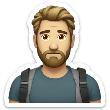 sad and depressed bearded IT guy with a ponytail sticker