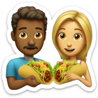 À man and a woman eating big tacos sticker