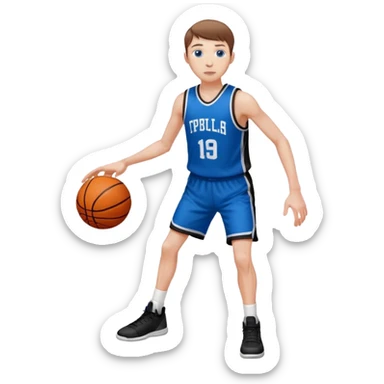 Tall, white, skinny, playing basketball, brown short hair, blue eyes, wearing black uniform
 sticker