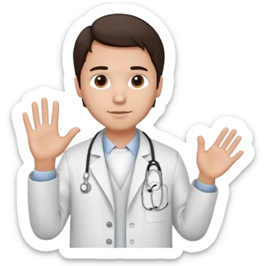 Radiografía de mano sostenida por un hombre con bata blanca  piel clara cabello café obscuro sticker