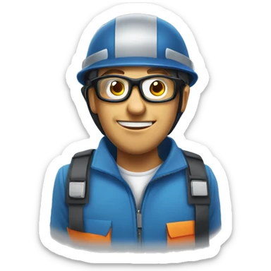 Man with safety helmet, glases and earplugs sticker
