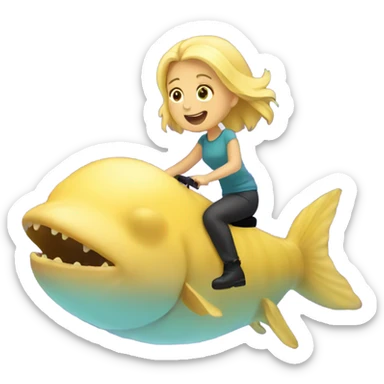 Blonde girl riding a blob fish  sticker