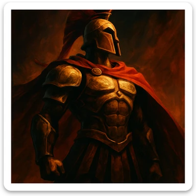 stylized spartan armor, dramatic lighting, heroic pose sticker