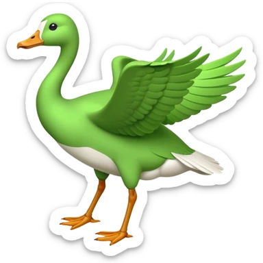 "Running goose emoji with long neck and two legs, all bright green #39C700. Wings folded tightly, no flapping or extra colors." sticker