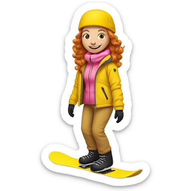 Ginger Girl yellow pants pink jacket riding on snowboard  sticker