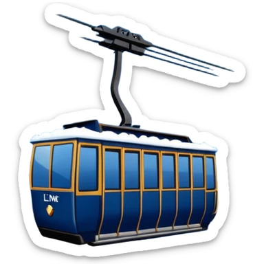 create a cablecar emoji in winter. make it navy dark blue. no yellow. and add the words in white: Lenk  sticker
