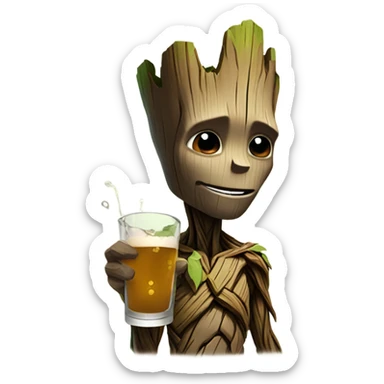 Groot drinking and partying  sticker