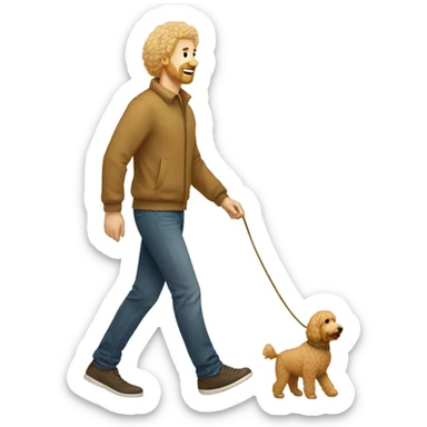 Golden doodle with blonde guy (no beard) walking sticker