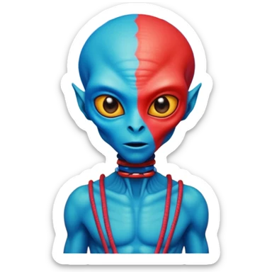 alien living in desert, dressed like a desert alien, red/blue colorful, accessories, just face  sticker