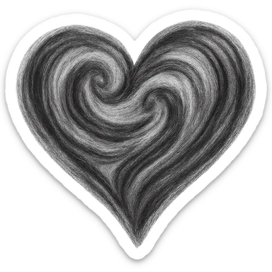 heart with a swirling charcoal pattern, digital illustration sticker