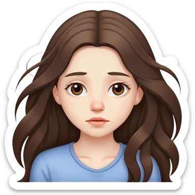 beautiful pale brunette girl with long hair tired sticker
