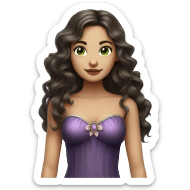 Brunnette woman with very long hair wavy style, dark green eyes And dressed as a fairy with very beautiful wings  sticker