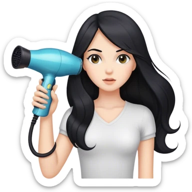 Pretty girl with long black hair holding blow dryer sticker