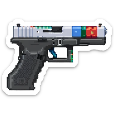Glock 17 handgun with a switch sticker