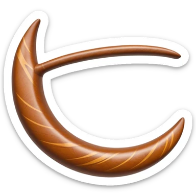 Cinematic Realistic Boomerang Emoji, depicted as a sleek, curved traditional Aboriginal tool rendered with detailed textures and a dynamic sense of motion, symbolizing cultural significance and natural craftsmanship under warm earthy lighting. sticker