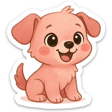 a cute pink puppy, original design, big eyes, blushing cheeks, joyful sticker