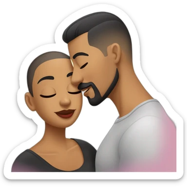 “White latino man with a buzz cut and skin black hair fade, thin beard, and well-defined mustache by a barber, kissing a  Black Latina woman with very straight hair and large earrings.” sticker