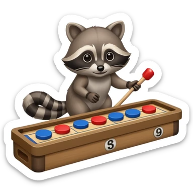 Raccoon playing deck shuffleboard sticker