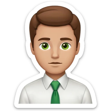White guy with brown hair standing wearing a white shirt and green tie sticker