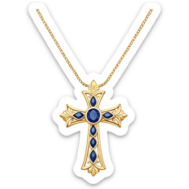 Gold cross necklace with sapphire in middle sticker