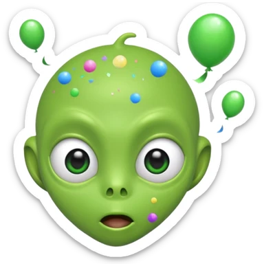 Green Alien no ears blowing confetti sticker