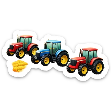 An icon showing tractors in a colorful rural landscape, inspired by Farming Simulator 22. The design features vibrant fields, barns, and crops under a bright sky, with tractors working the land. The peaceful and immersive farming environment is highlighted with a transparent background sticker