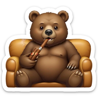 A bear with a cigar in its mouth chilling in the couch sticker