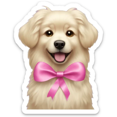 Blonde fluffy dog with pink ribbon sticker