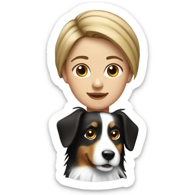 light-broun hair yong woman with a black and white sheltie dog sticker