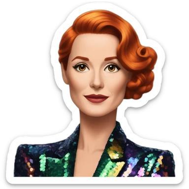 Audrey fleurot slicked back hair with multicolored sequined suit sticker