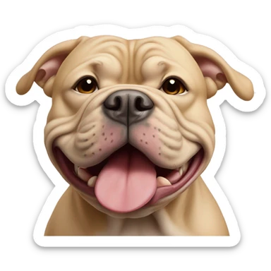 Beige American xl bully with stocky head cropped ears and tongue sticking out  sticker