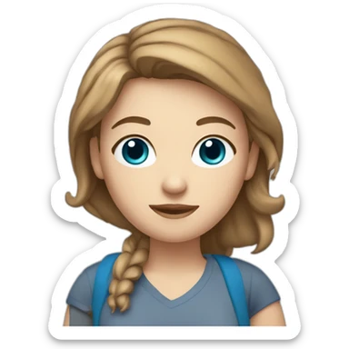 White woman brown hair blue eyes with a T-shirt with the word Farmasi printed sticker