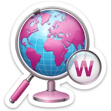 mix light pink dark pink and white girly globe with WWW in big letters under it and a small magnifying glass
It looks like an internet bar icon. sticker